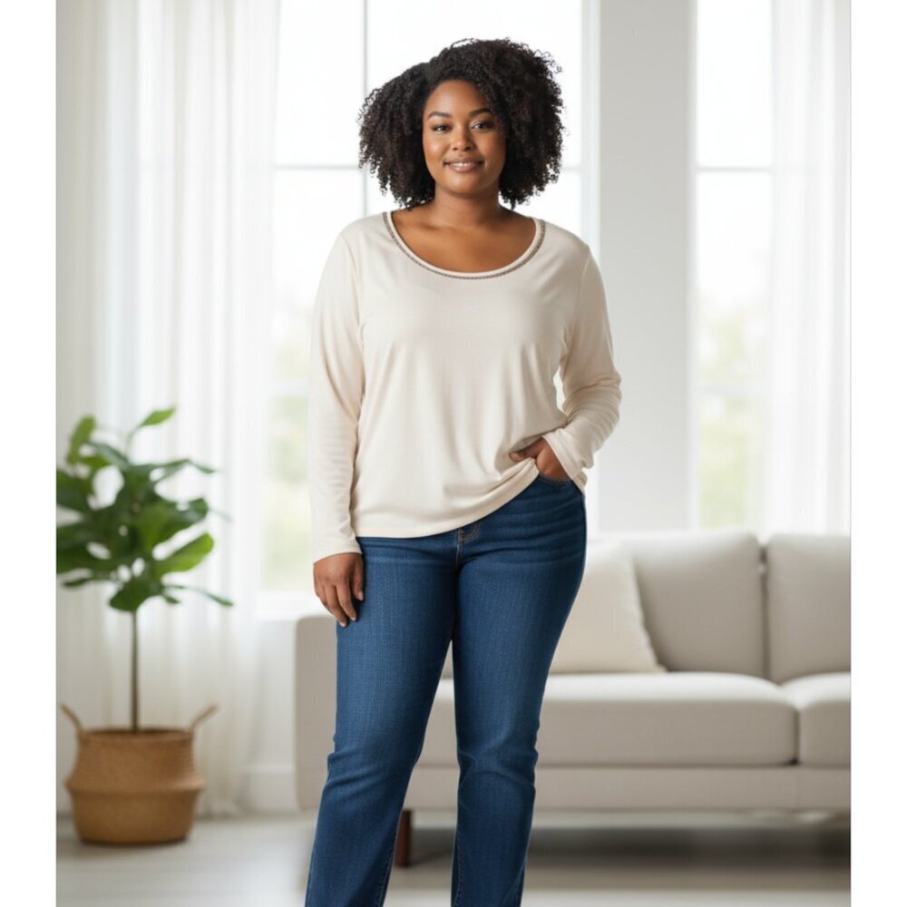 NWT Talbots Ivory Beaded Rayon Jersey Scoop Neck Top Size 3X